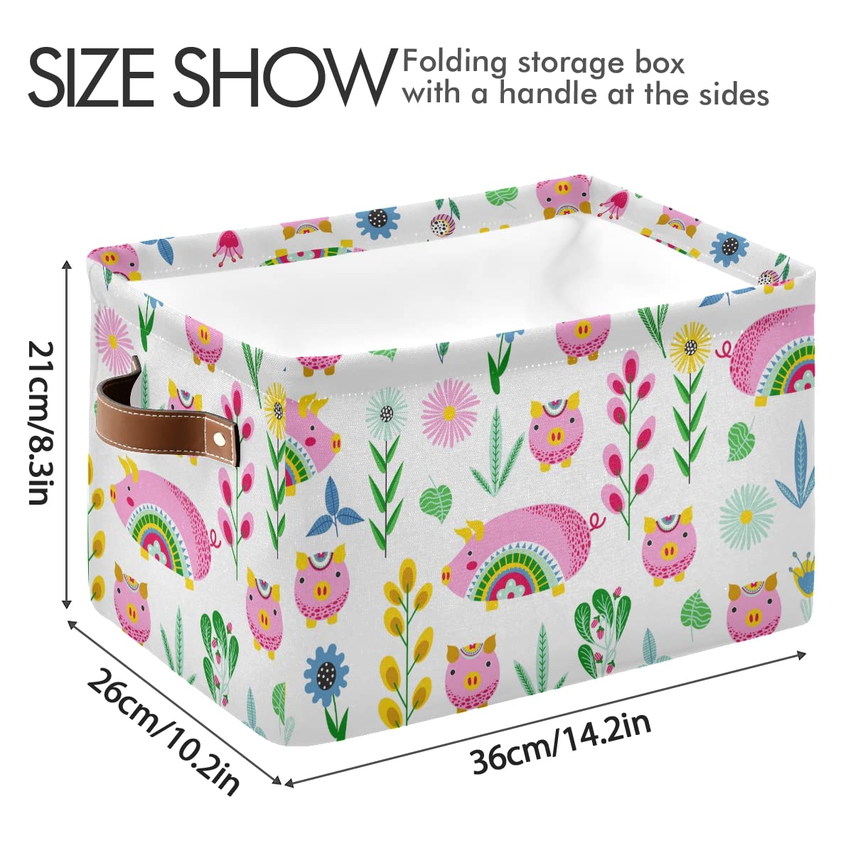 Stylized Pigs & Flowers Foldable Fabric Storage Bins - Large Capacity Closet Organizers with Reinforced Handles (2-Pack) - Perfect for Bedroom, Closet, Nursery & Kids Room Organization