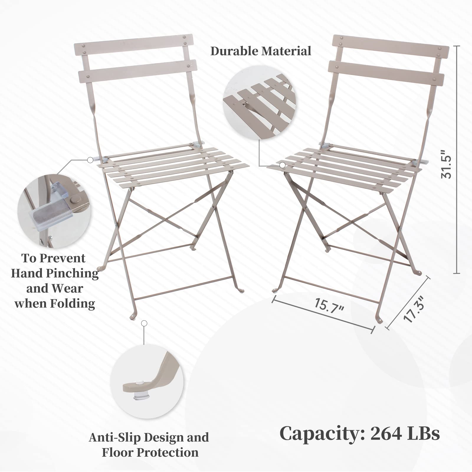 3Pcs Patio Bistro Set - Foldable Outdoor Furniture with 1 Table & 2 Chairs for Patio, Garden, Balcony, Backyard (Taupe) | Perfect for Small Spaces, Outdoor Dining & Relaxing
