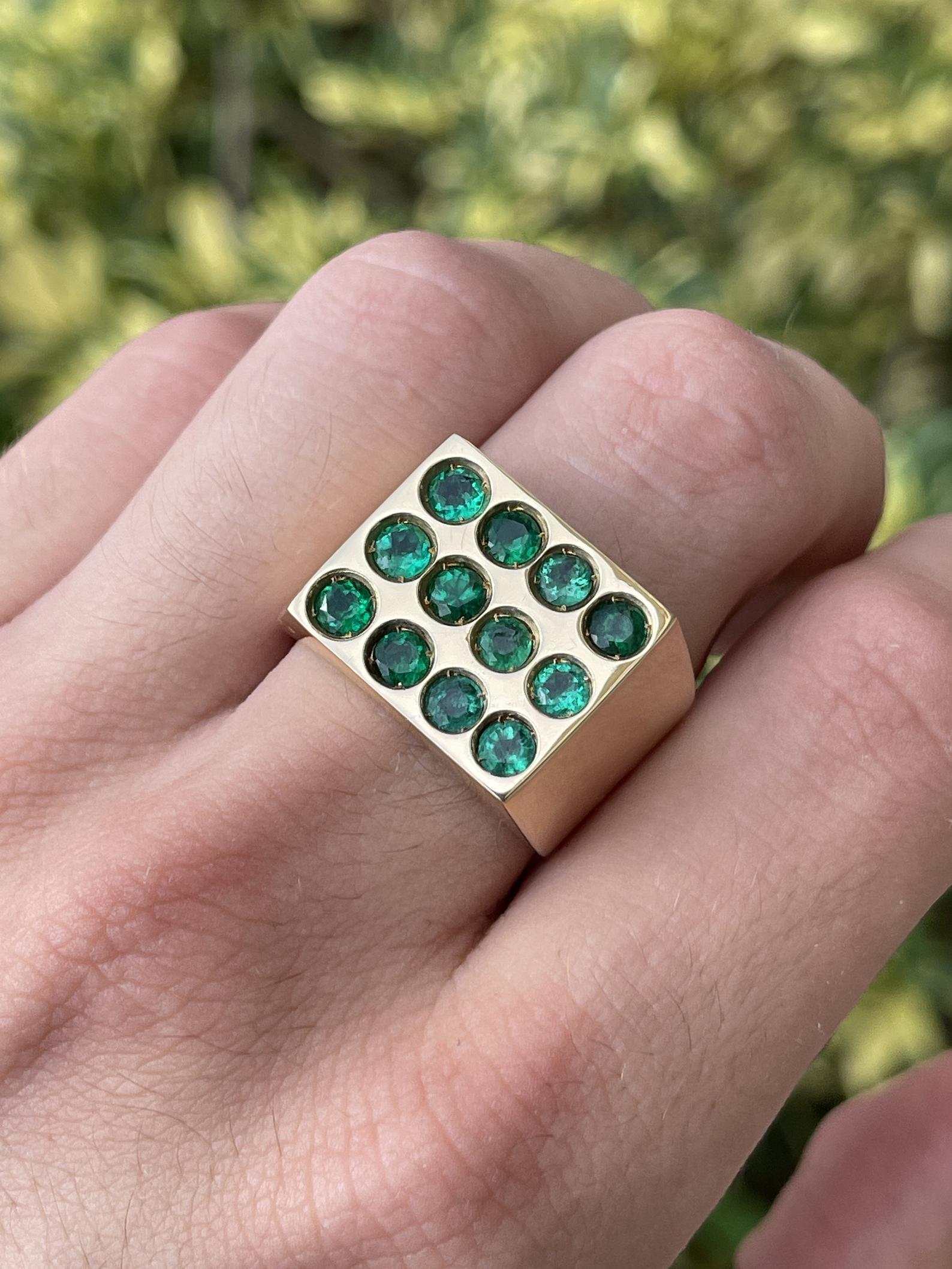 4.20 Carat Total Weight (CTW) Emerald Cluster Signet Statement Ring in 18K Gold - Perfect for Weddings, Engagements & Special Occasions