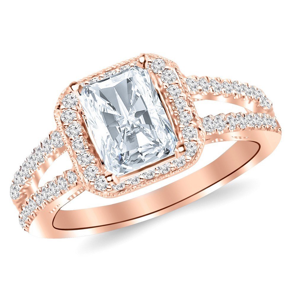 1.5 Carat Radiant Cut Diamond Engagement Ring in 14K White Gold - H-I Color, SI2-I1 Clarity, Split Shank Halo Design with Milgrain Detailing | Perfect for Proposals, Anniversaries & Special Occasions