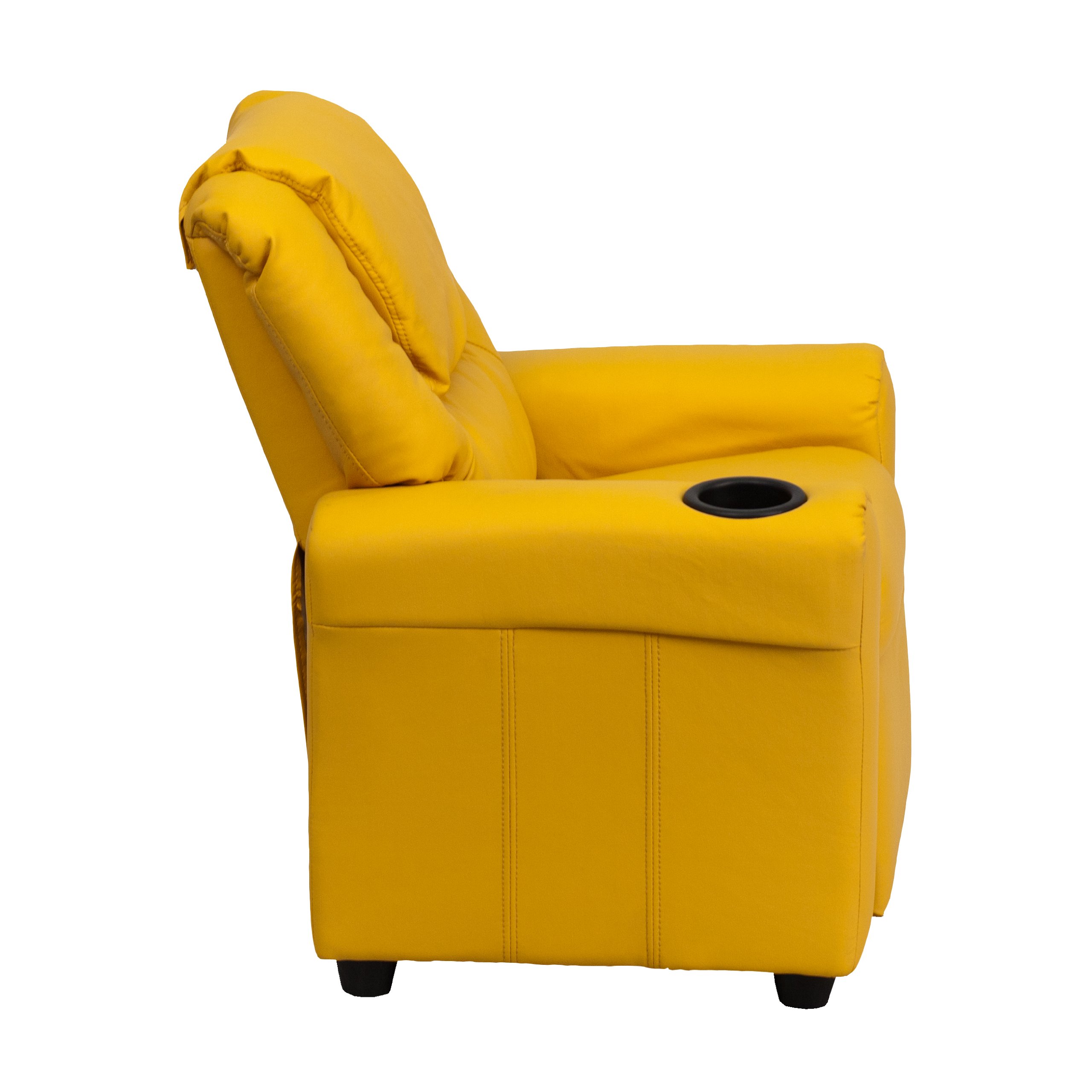 Comfortable Yellow Vinyl Kids Recliner Chair with Cup Holder & Headrest - Perfect for Playroom, Bedroom, or Movie Night Snuggles