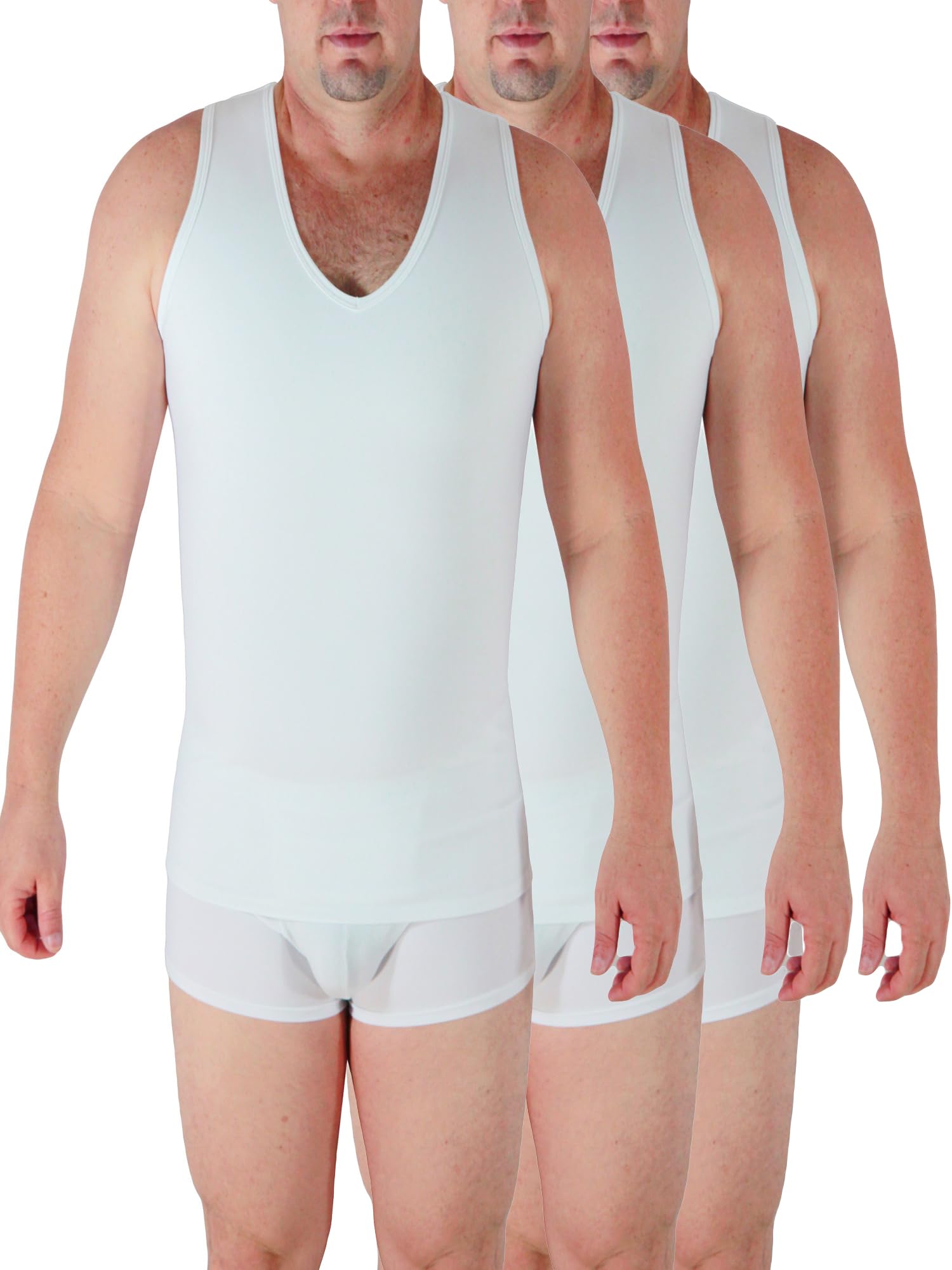 Underworks Men's Extreme Gynecomastia Chest Binder V-Tank Top 996 - Compression Shirt for Gynecomastia & Transgender Binding - Ideal for Workouts, Swimming & Everyday Comfort