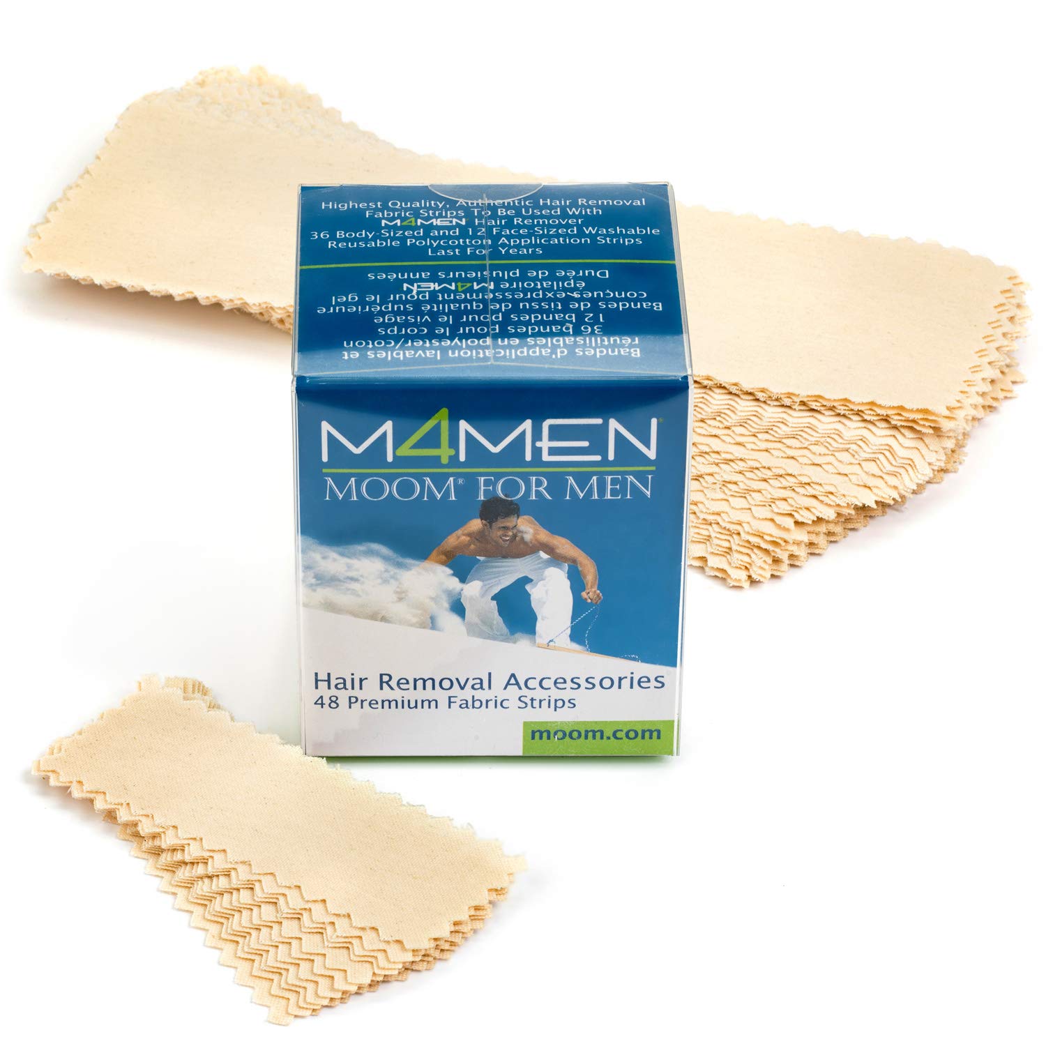 MOOM Waxing Strips for Men - 5 Pack (240 Strips) | Polycotton Hair Removal Strips for Back, Chest & Body | Painless Waxing at Home | Perfect for Pre-Vacation Grooming & Summer Body Care