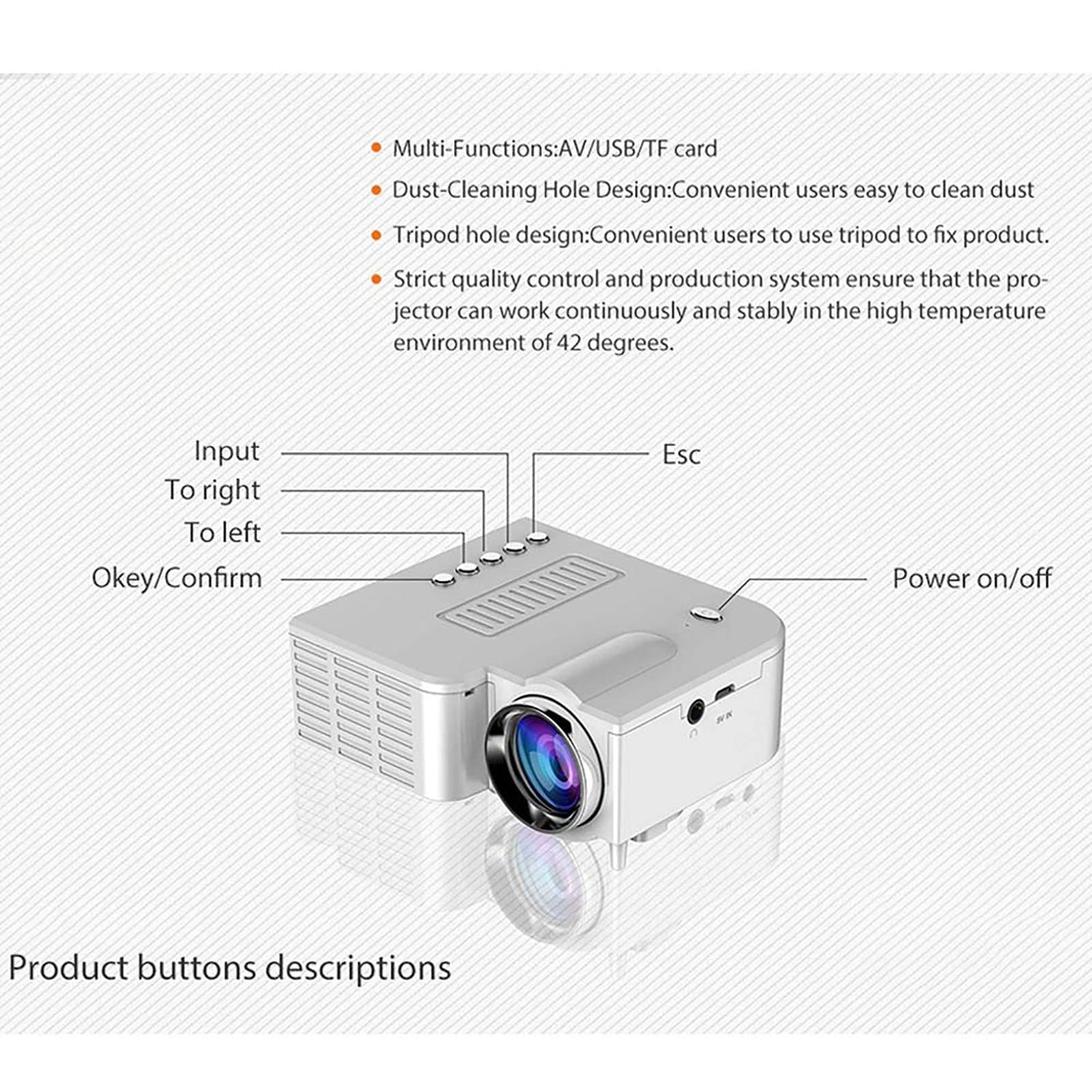 Mini Portable Wired Projector - 1080P Home LED Projector for Kids, Supports USB/TF/AV Input, Phone Screen Mirroring (10