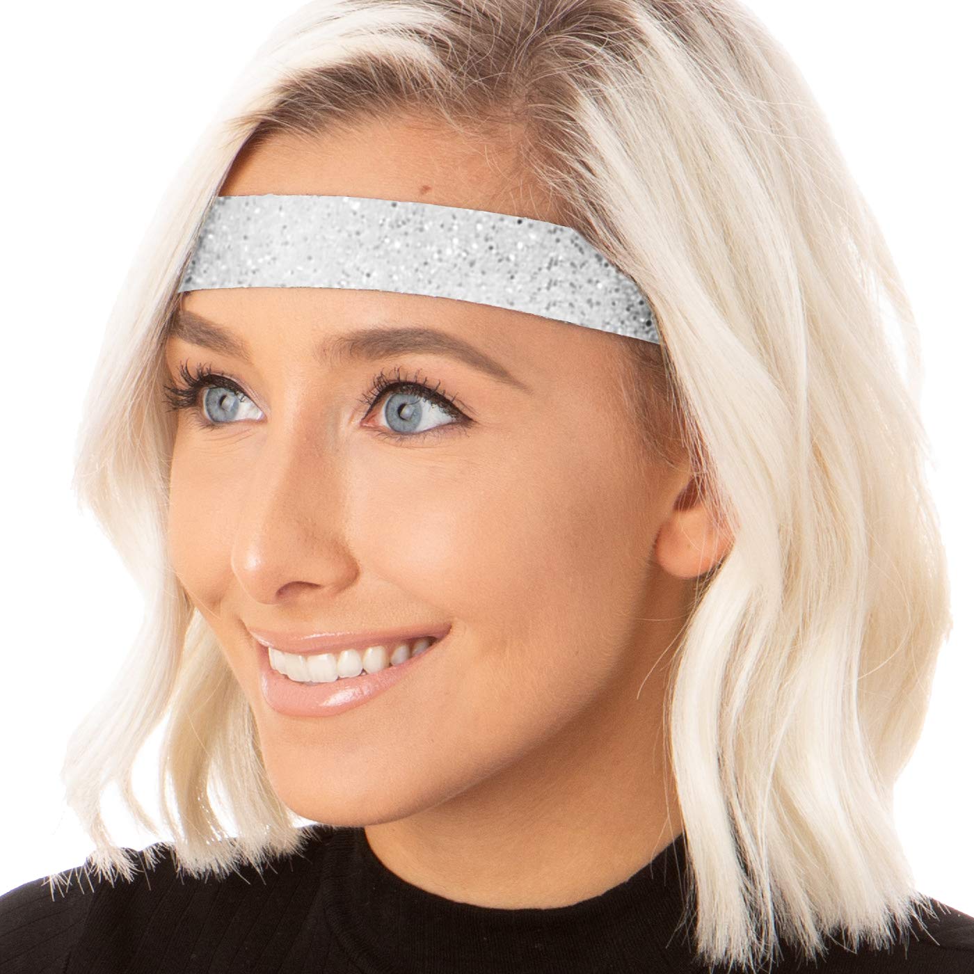 Stylish Plus Size Adjustable No-Slip Sparkly Bling Headbands 4-Pack for Women, Girls & Teens - Glitter Mixed White - Perfect for Workouts, Parties & Everyday Fashion