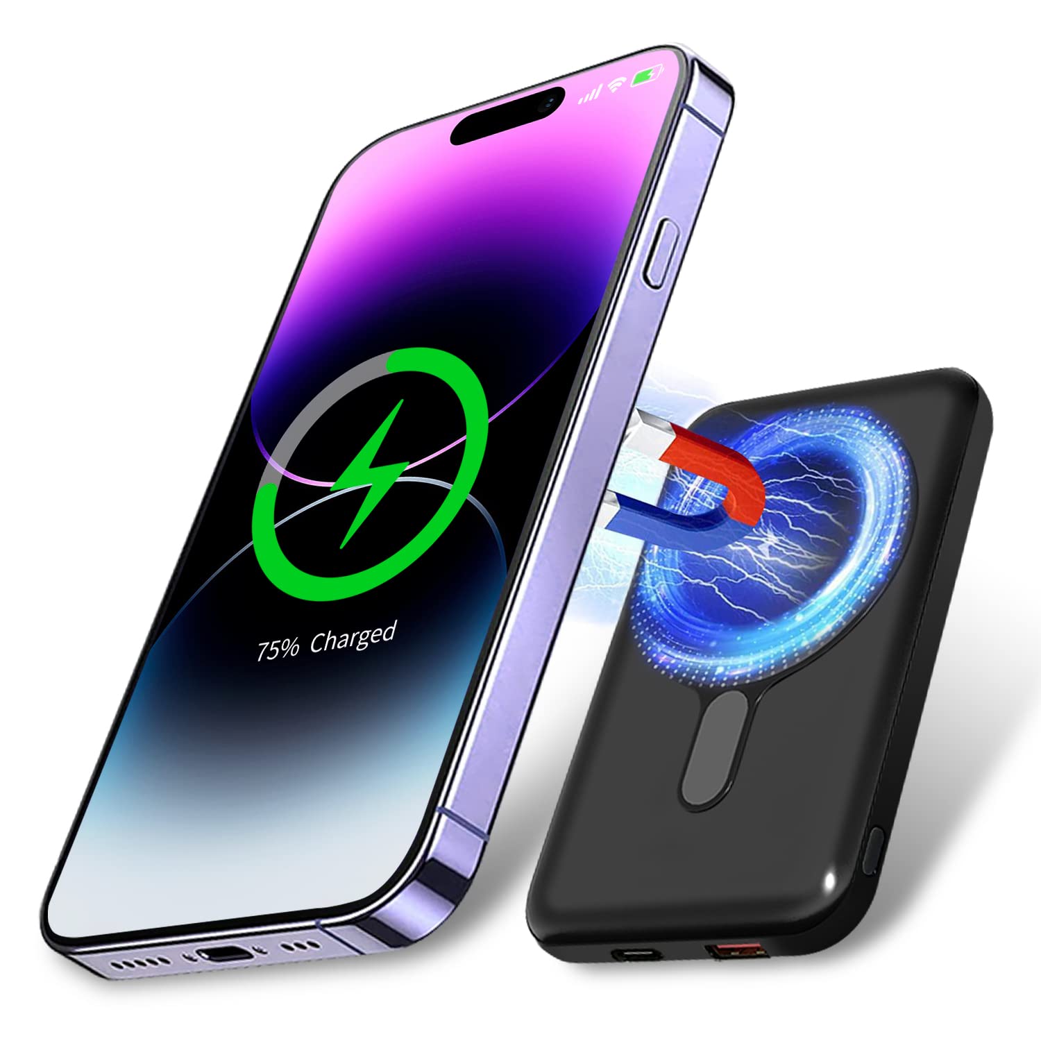 Yahava 10000mAh Magnetic Wireless Power Bank with 20W PD Fast Charging & 15W Wireless Charging | Portable External Battery Pack Compatible with iPhone 12/13/14 Series | Perfect for Travel, Work, and On-the-Go Charging