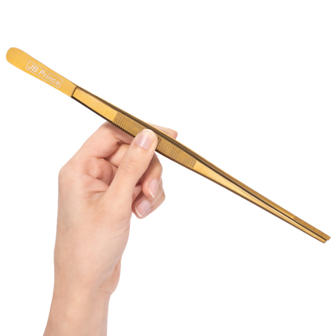 JB Prince 10-Inch Straight Tip Tweezers - Professional Stainless Steel Tweezers for Cooking, Baking, Garnishing & Food Presentation - Perfect for Chefs, Bartenders & Home Kitchens