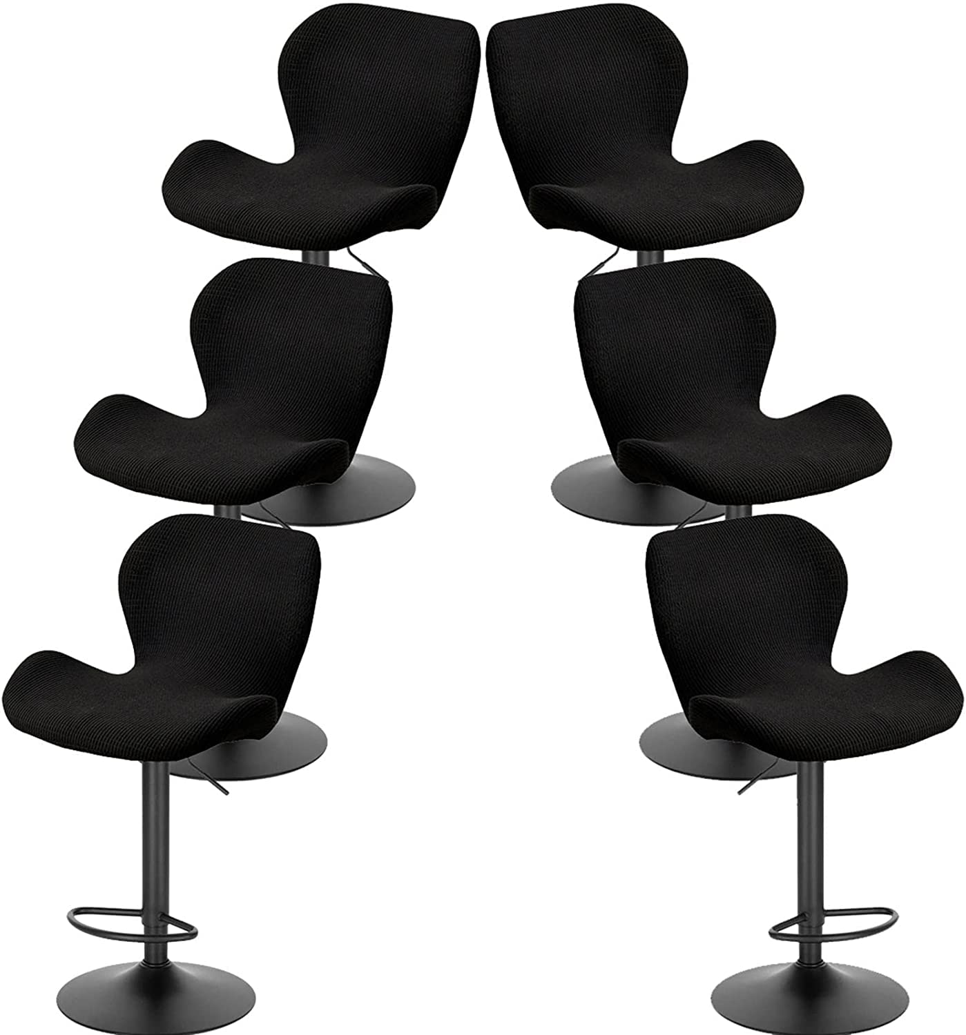 Modern Stretch Slipcovers for Curved Bar & Kitchen Swivel Stools with Backrest - 6PCS Set (Large) - Waterproof & Anti-Slip Dining Chair Covers for Breakfast Barstools, Counter Chairs & Short Back Chairs - Perfect for Home, Cafe & Restaurant Use