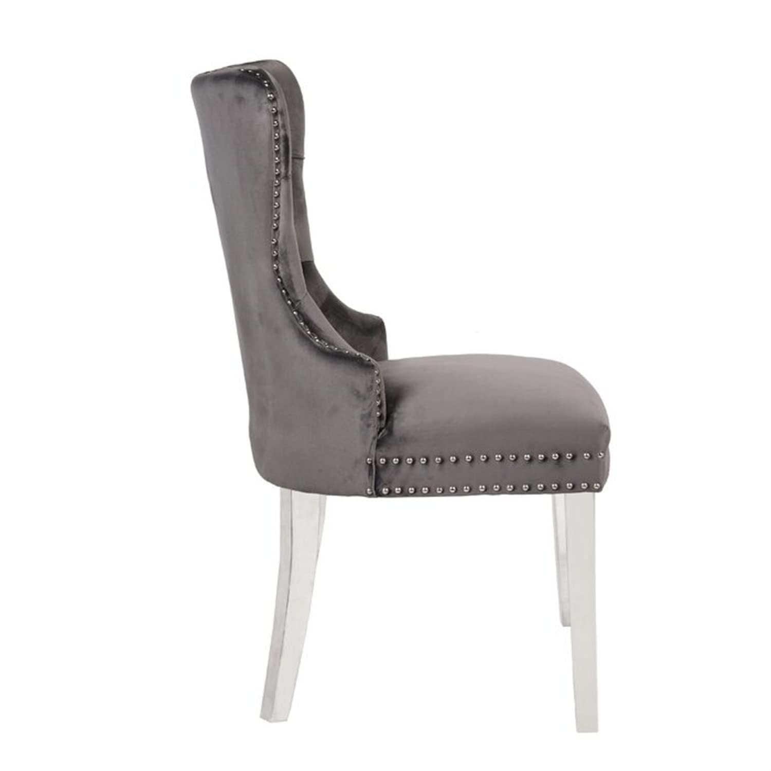 Velvet Upholstered Dining Chairs Set of 2 - Modern Button Tufted Accent Chairs with Metal Legs, Ring Pull & Nailhead Trim - Parsons Style for Living Room, Kitchen, Dining Room - Dark Gray Home Decor