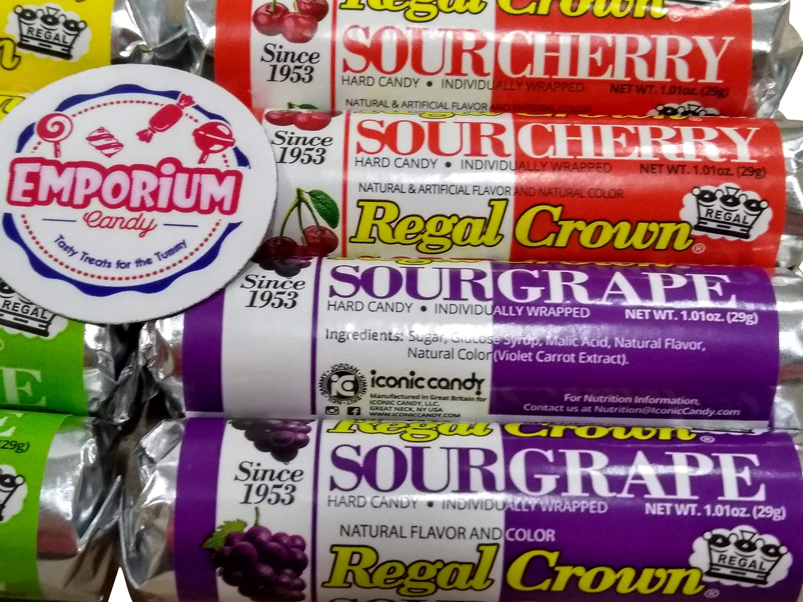 Regal Crown Assorted Candy Rolls - Sour Cherry, Lemon, Apple & Grape Flavors (8 Rolls Total) | Bulk Candy for Parties, Gifts & Movie Nights