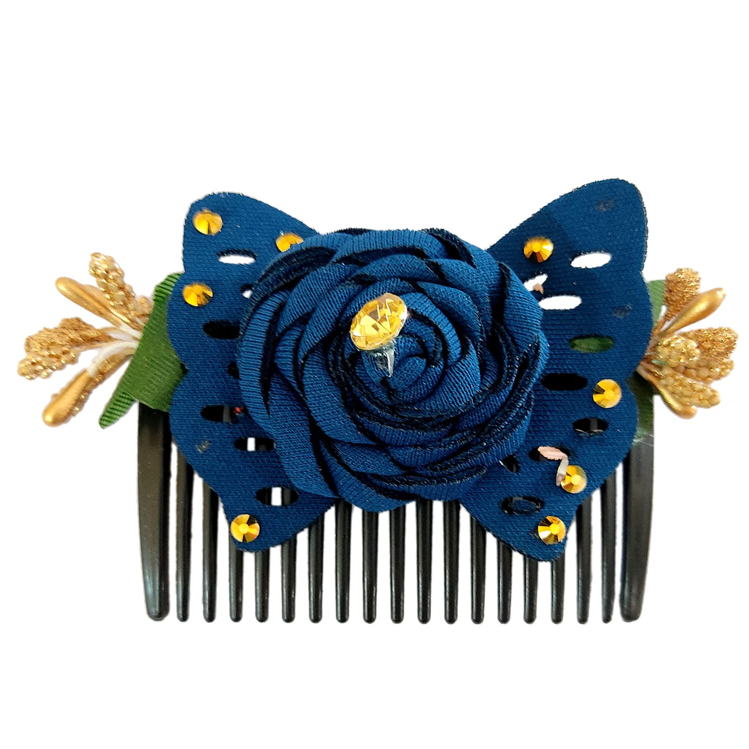 GuruEmbellish Bridal Hair Comb with Flower - Elegant Blue Hair Accessories for Women & Girls - Perfect for Weddings, Prom, Parties & Special Occasions