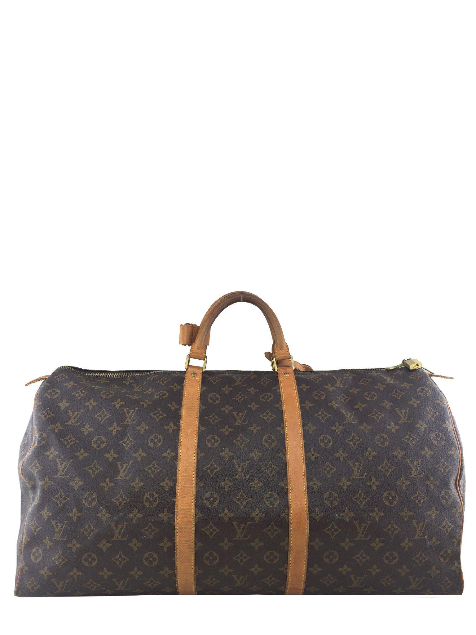 Authentic Louis Vuitton Vintage Monogram Keepall 55 Duffle Bag - Brown Canvas Travel Luggage with Adjustable Shoulder Strap - Perfect for Weekend Getaways & Business Trips