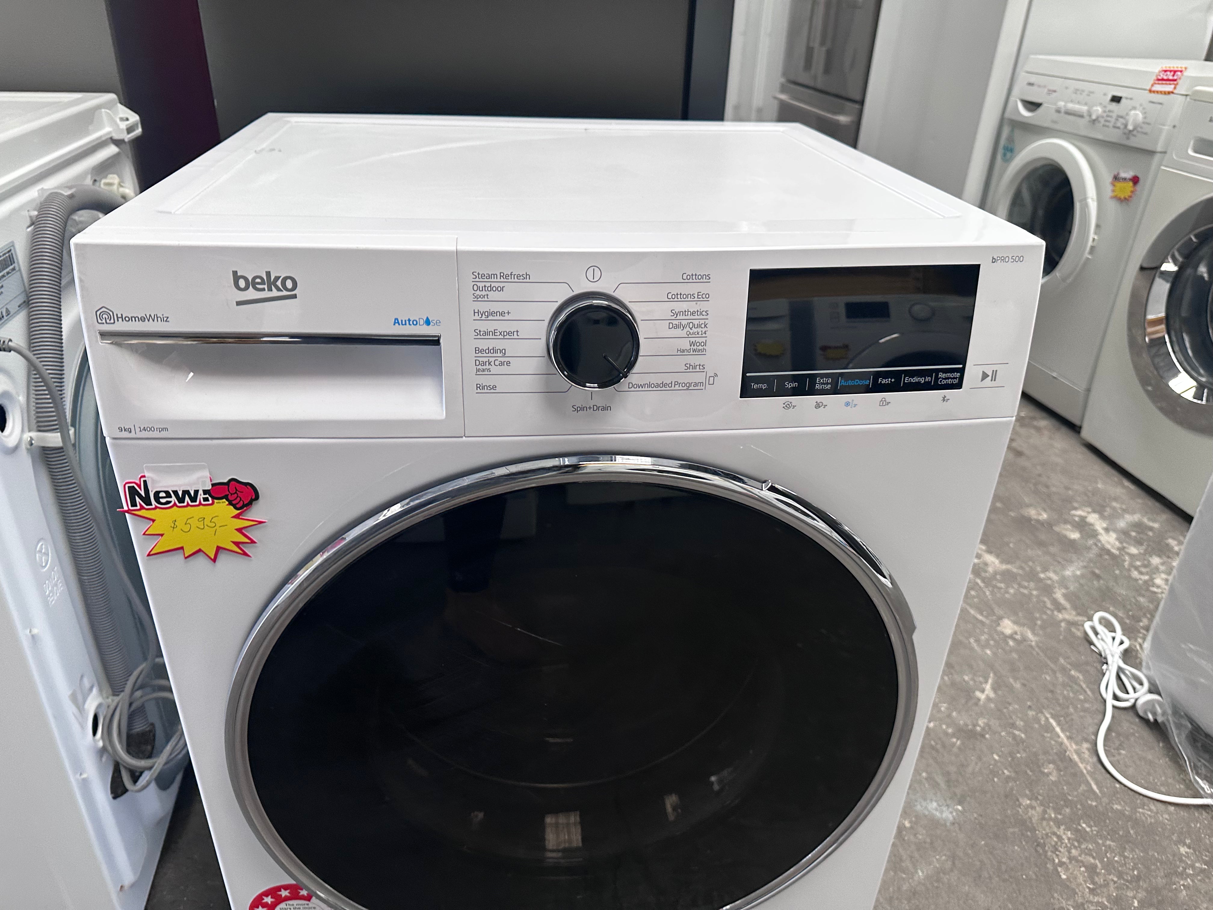 Beko BFLB902ADW 9kg Auto Dose Front Load Washing Machine - Energy Efficient, Quiet Operation - Perfect for Apartments & Small Homes [Factory Refurbished]