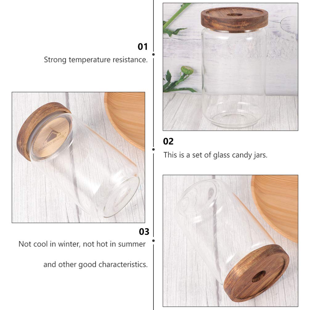 DOITOOL 3-Piece Glass Grain Storage Jars with Wooden Lids - Airtight Food Containers for Tea, Coffee, Dried Fruits, Spices & Pantry Organization | Perfect for Kitchen, Office & Home Decor