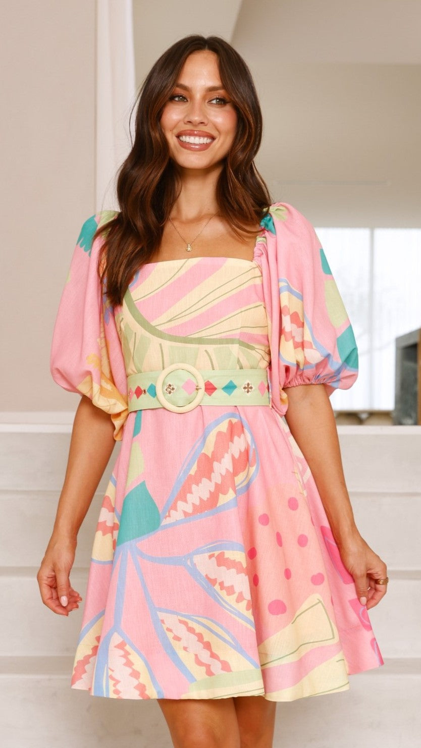 Blakely Mini Dress - Pink Multi Floral Print, Women's Summer Casual Dress for Party, Beach, and Date Night