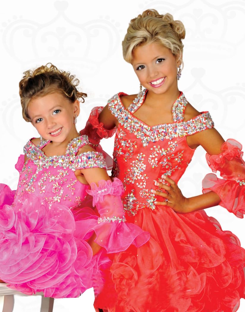 Junguan Infant Girls' Off The Shoulder Cupcake Pageant Dress - Glitz Short Birthday Party Ball Gown for Toddlers - Perfect for Pageants, Birthday Parties, Photo Shoots & Special Occasions