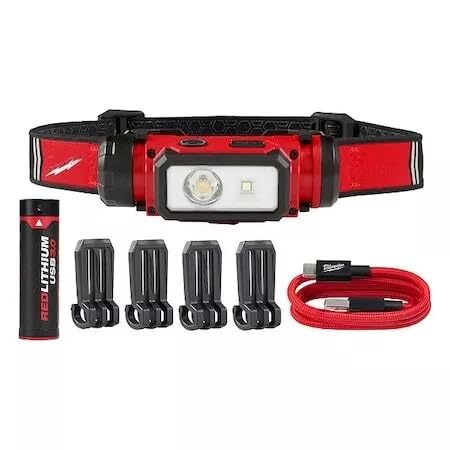 Milwaukee 2163-21 Redlithium USB Hard Hat Headlamp - 600 Lumens Rechargeable LED Light for Construction, Mining & Outdoor Work - Water Resistant Safety Headlight with Adjustable Angle