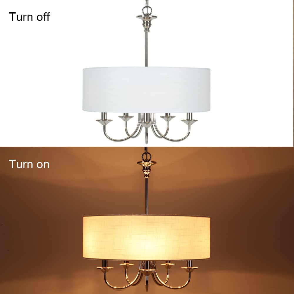 5-Light Traditional Chandelier with White Linen Drum Shade - Elegant Ceiling Light Fixture for Dining Room, Living Room, Kitchen | Perfect for Home Decor, Wedding Venues and Restaurant Lighting