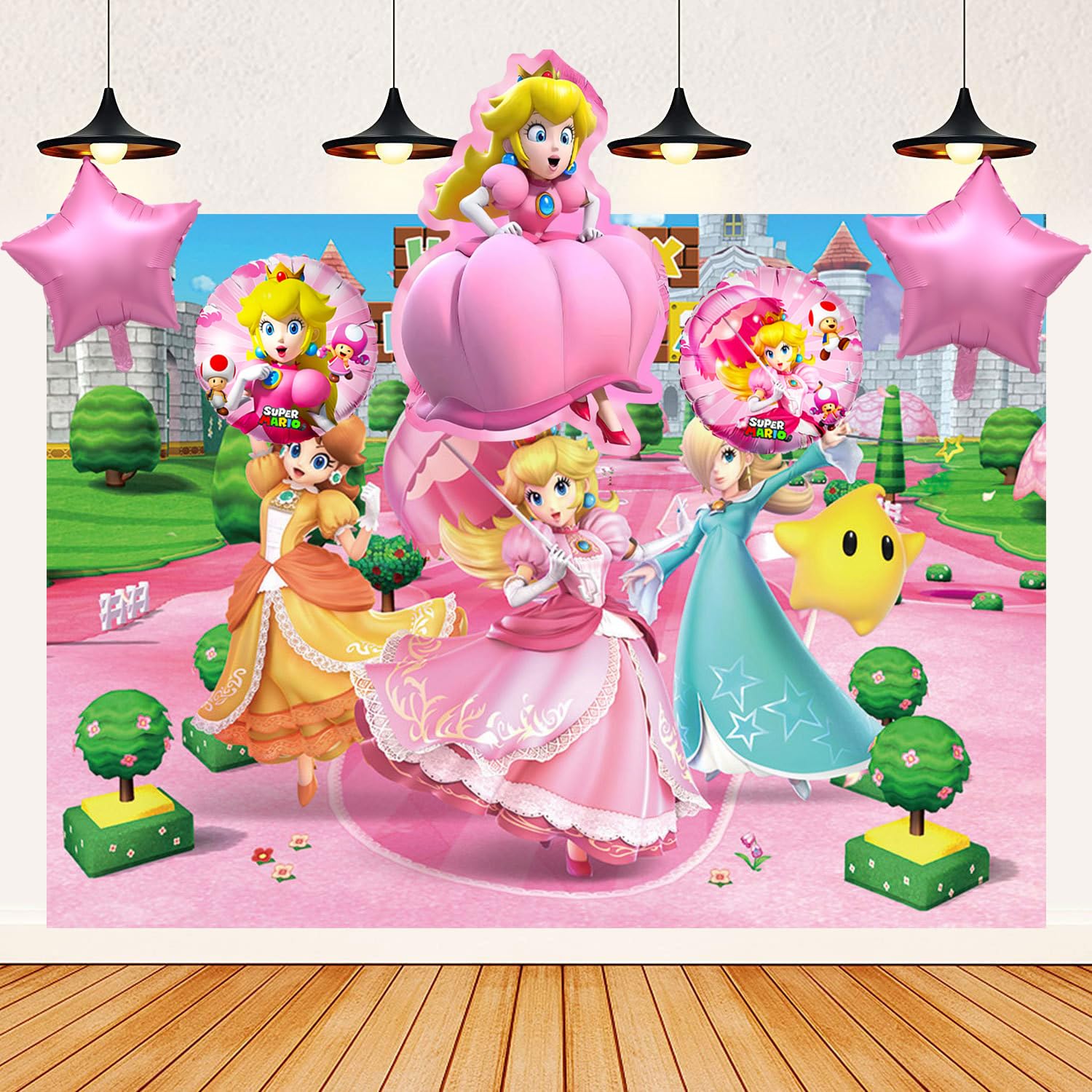 5Pcs Princess Peach Foil Balloons - Super Mario Birthday Party Decorations for Girls, Kids Room Decor, Baby Shower & Themed Party Supplies (Pink, Gold) - Perfect for Birthday Parties, Baby Showers, Gender Reveals & Mario-Themed Events