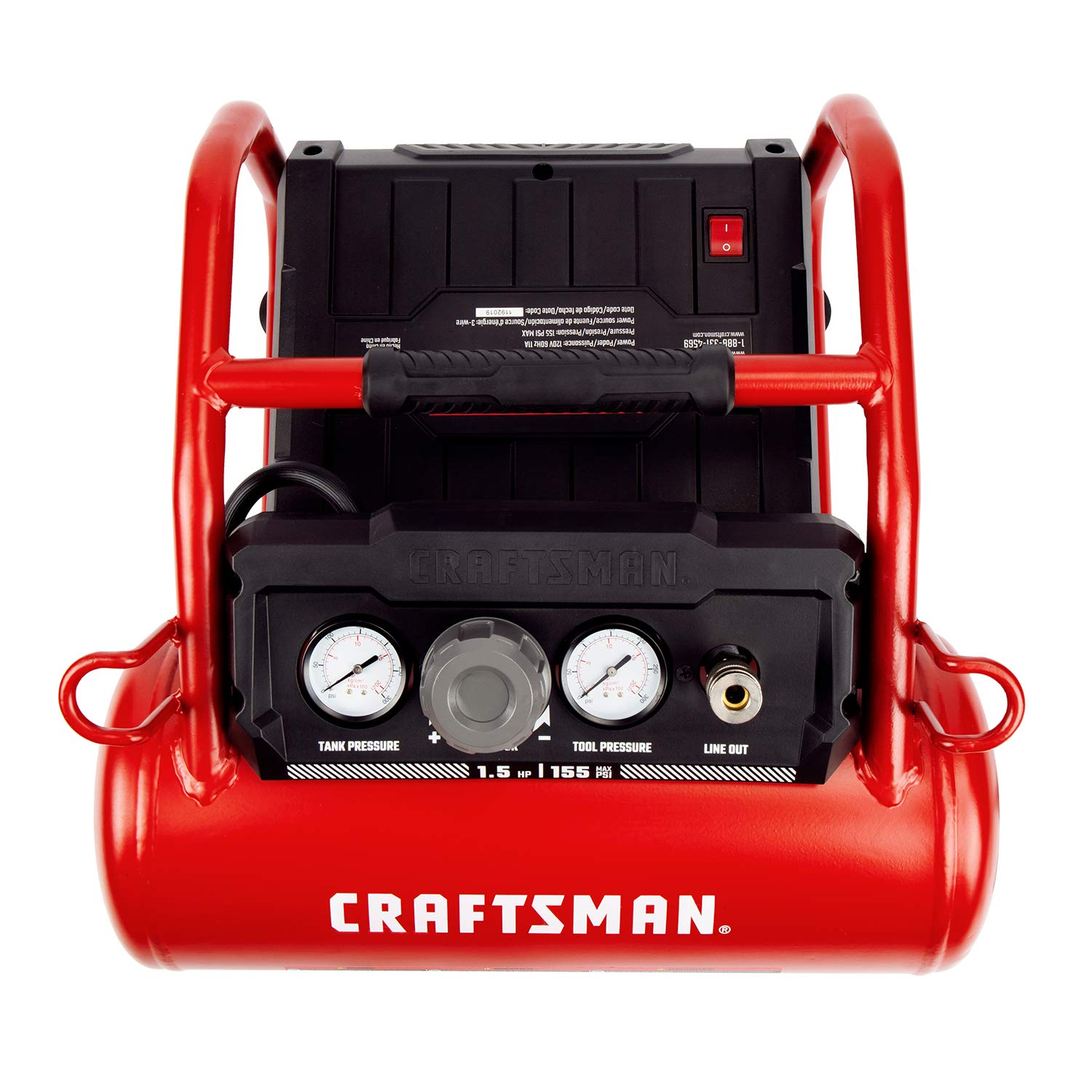 Craftsman 3 Gallon 1.5 HP Oil-Free Portable Air Compressor - 155 PSI Max Pressure, Red (CMXECXA0200341) - Ideal for Home DIY Projects, Tire Inflation, and Powering Air Tools