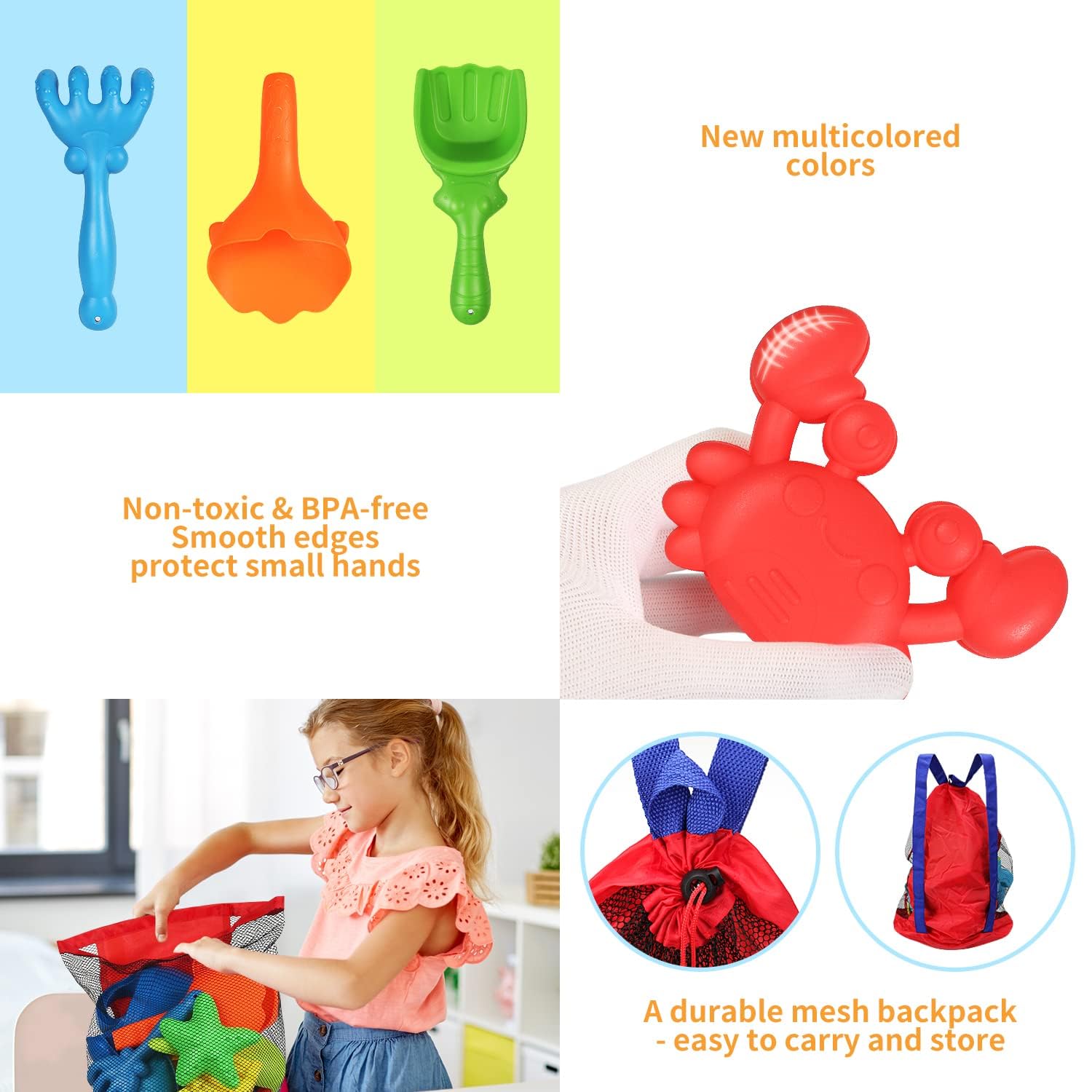 24PCS Beach Sand Toys Set with Mesh Backpack - 2 Foldable Buckets, Sand Molds, Shovels, Rakes & Watering Can | Summer Outdoor Toys for Kids & Toddlers | Perfect for Beach, Sandbox, Backyard & Pool Play