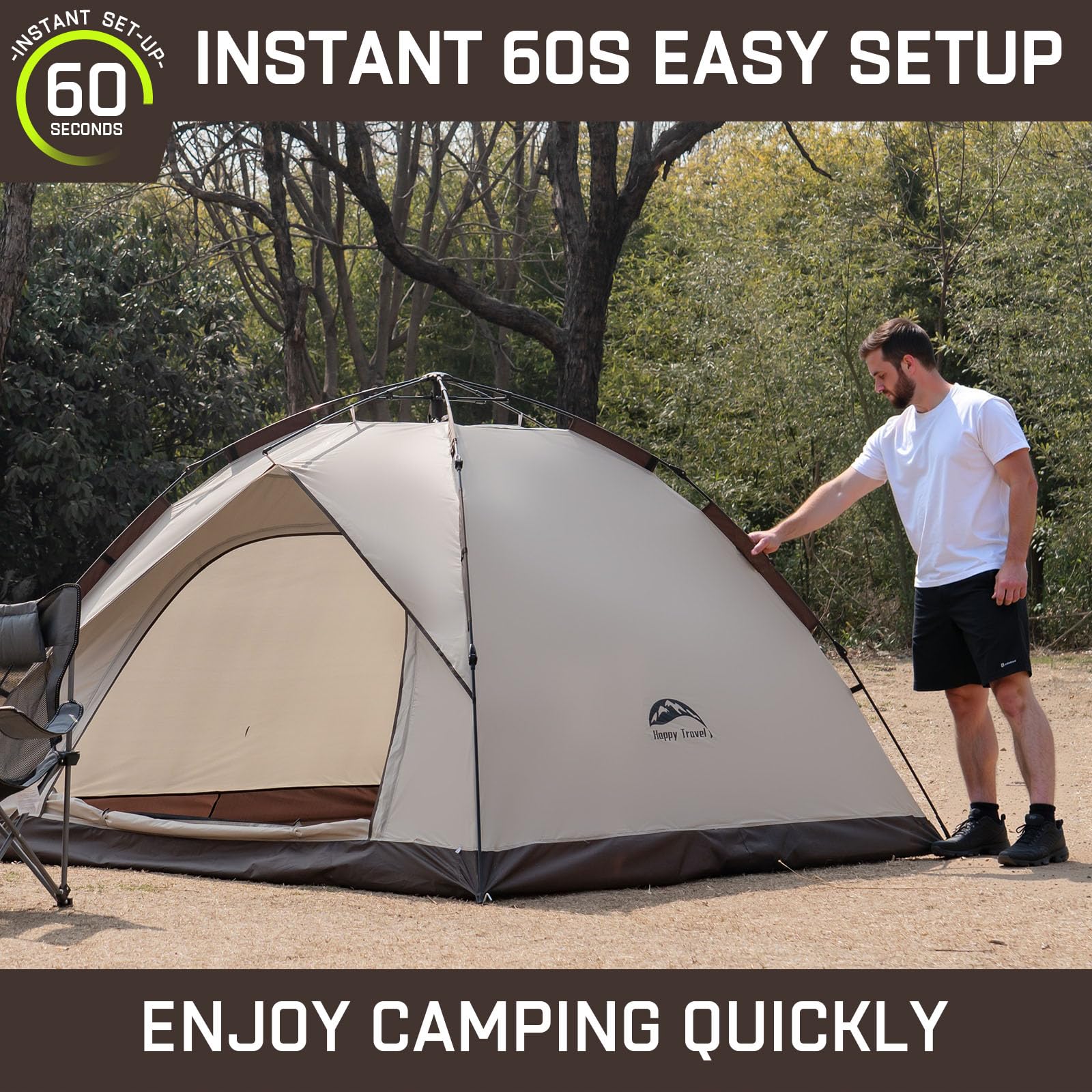 1/2/3/4 Person Instant Pop Up Camping Tent - Waterproof, Windproof & Easy Setup Dome Tent for Family Outdoor Adventures | Perfect for Camping, Hiking, Backpacking & Beach Trips