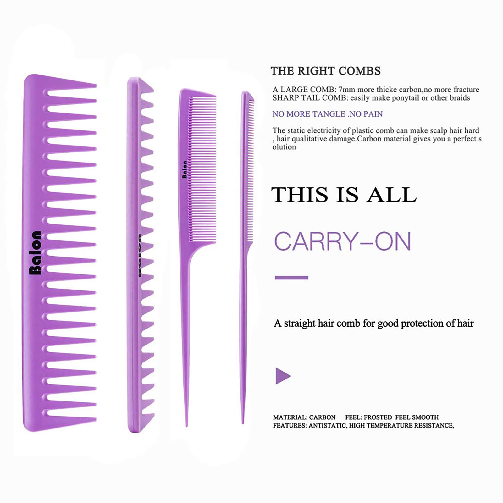 4Pcs Hair Brush Set for Women - Detangling Paddle Brush & Comb for Wet or Dry Hair - No Tangle Hair Care for Straight, Long, Thick, Curly & Natural Hair (Purple) - Perfect for Daily Styling, Salon Use & Travel Essentials
