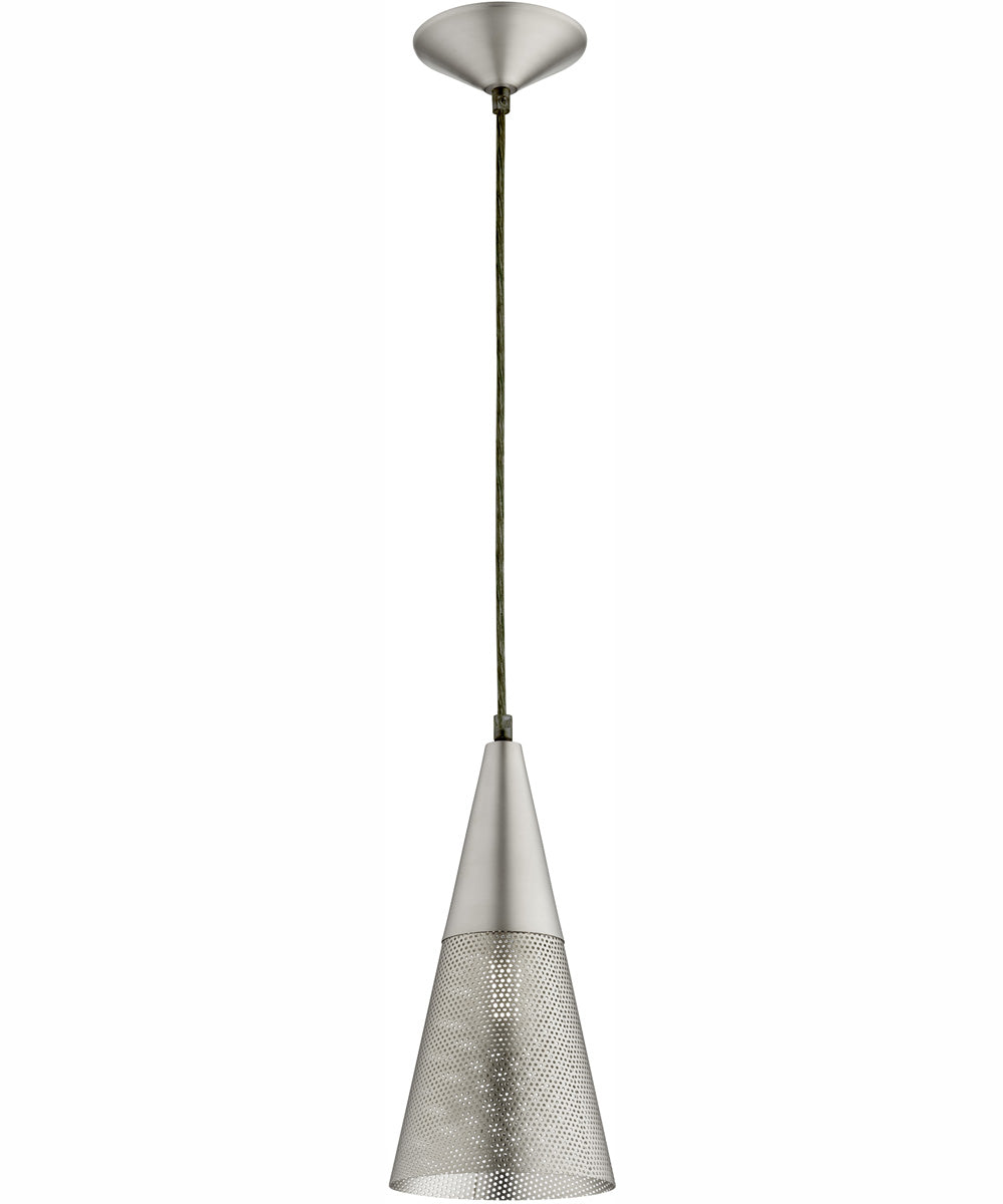 1 Light Pendant Light Fixture in Satin Nickel Finish - Modern Ceiling Lighting for Dining Room, Kitchen, or Bedroom