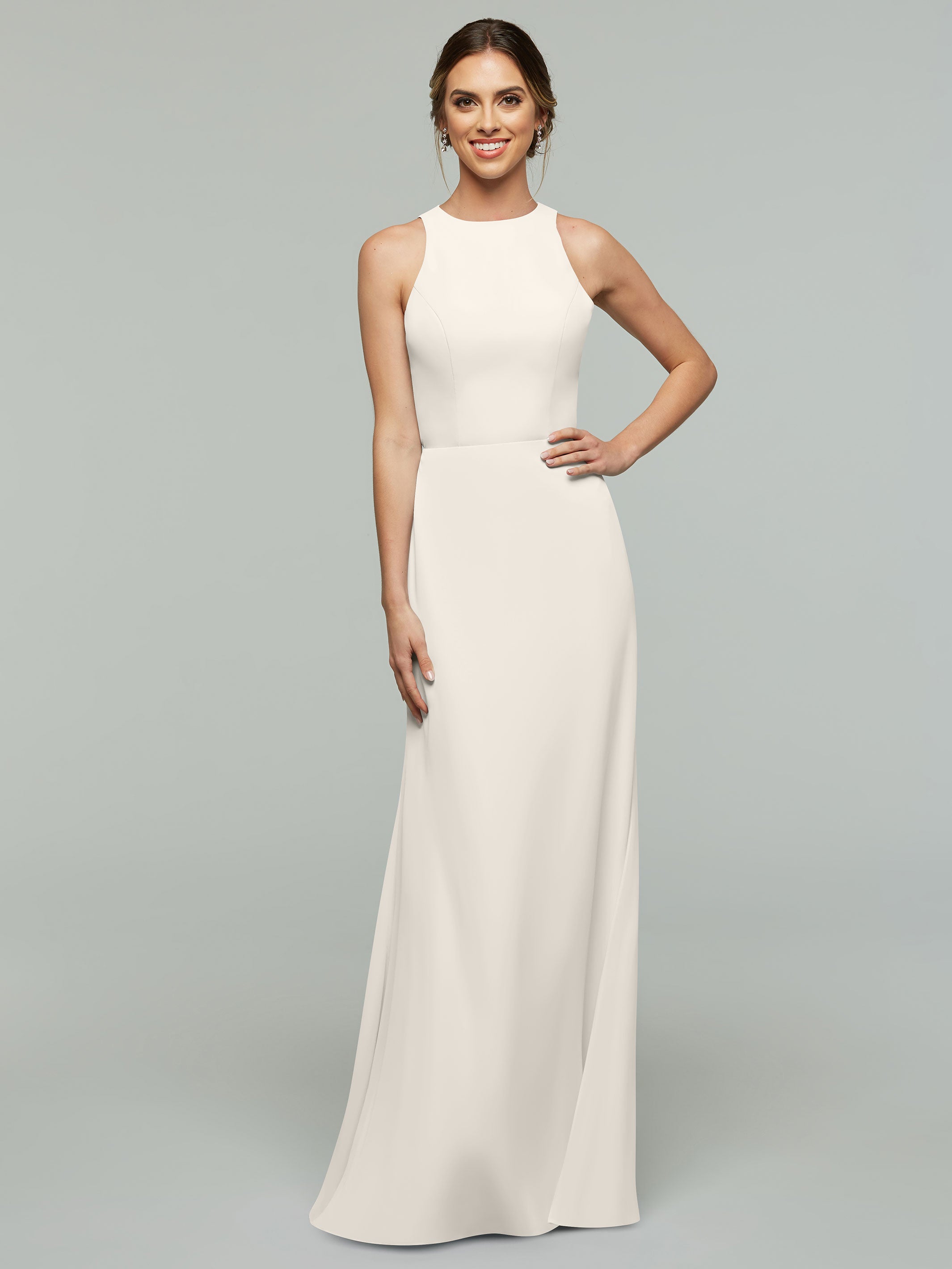 Elegant 80175 Chiffon A-Line Bridesmaid Dress with Plunging Halter Neckline - Perfect for Weddings, Formal Events & Evening Parties