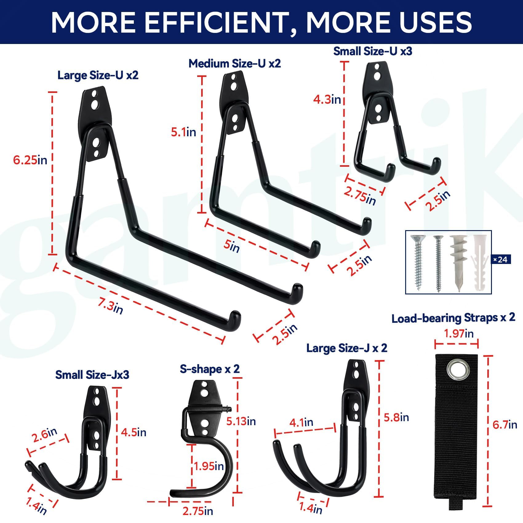 Gamtrik 16-Pack Heavy Duty Garage Wall Hooks - Utility Hanging Hooks for Garage Storage, Ladders, Bikes, Garden Tools | Wall Mount Organizer for Home, Workshop & Shed Organization