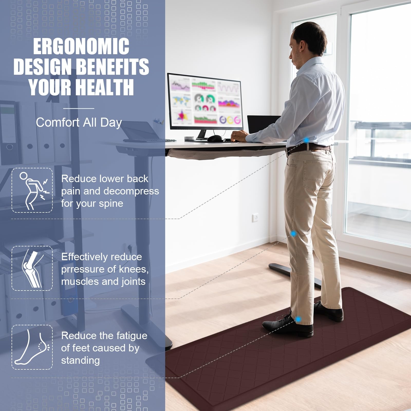 Premium Anti-Fatigue Kitchen Floor Mats (2-Pack) - Non-Slip Cushioned Rug for Standing Comfort in Home, Office, Sink & Laundry Areas - Heavy Duty Ergonomic Foam Mat - Brown
