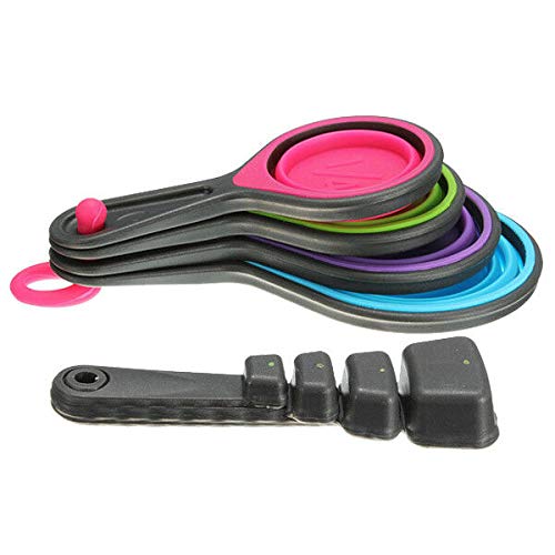 PRAV® 8-Piece Silicone Measuring Cups and Spoons Set - Collapsible Kitchen Tools for Baking, Cooking, and Meal Prep - Perfect for Home Chefs and Professional Bakers