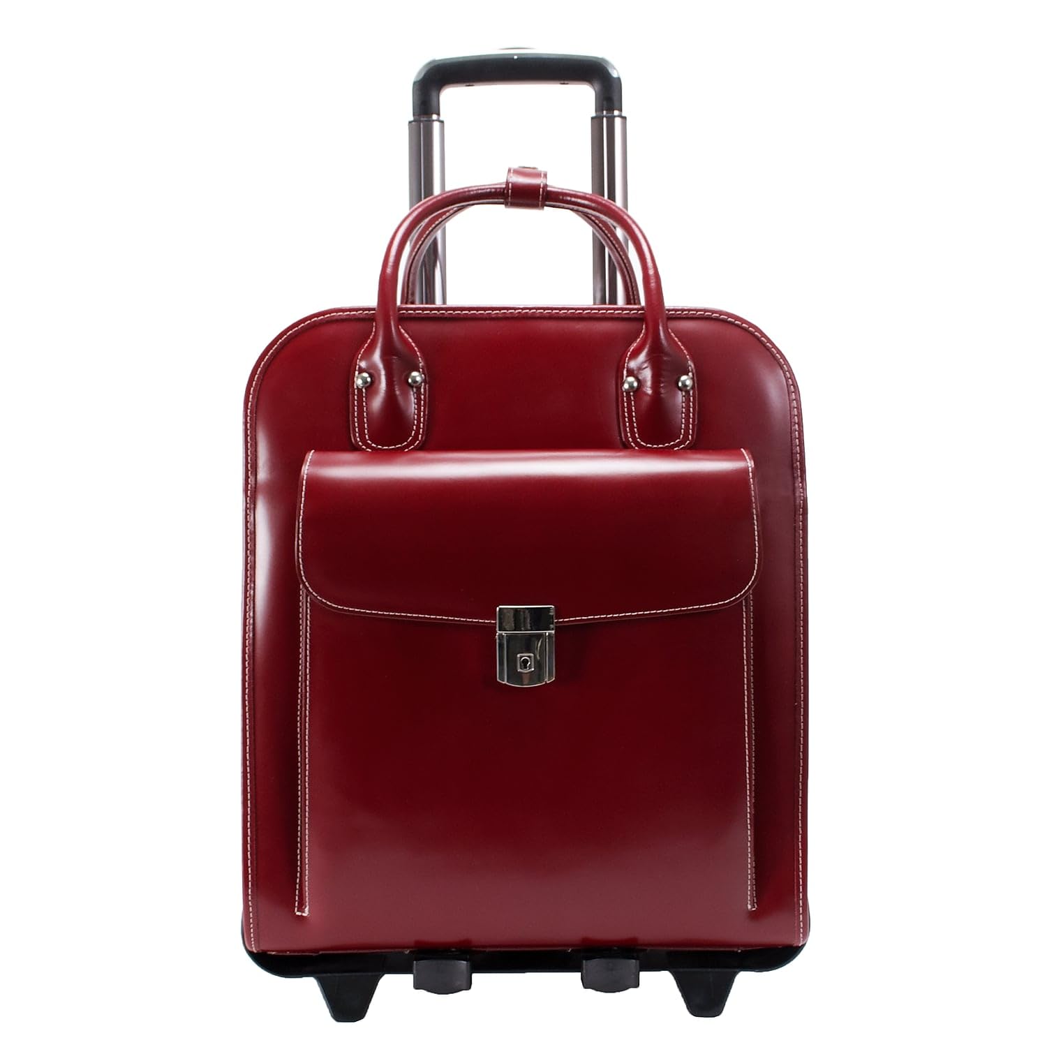 McKlein W Series Leather Laptop Roller Briefcase - Sand Leather with Red Trim (Model 96496) | Professional Business Travel Carry-On for Work & Office Commute