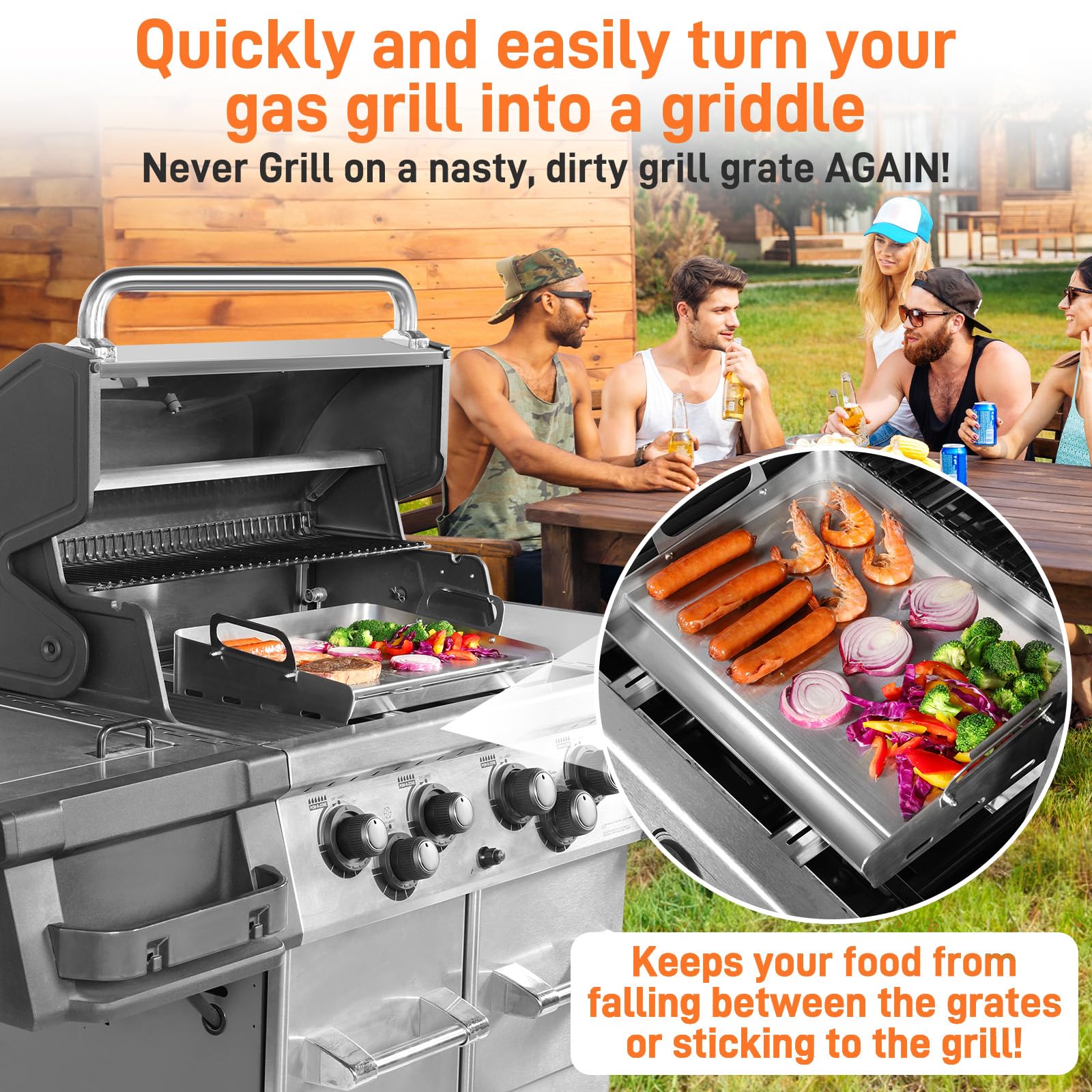 Stainless Steel Griddle for Gas & Charcoal Grill - 24