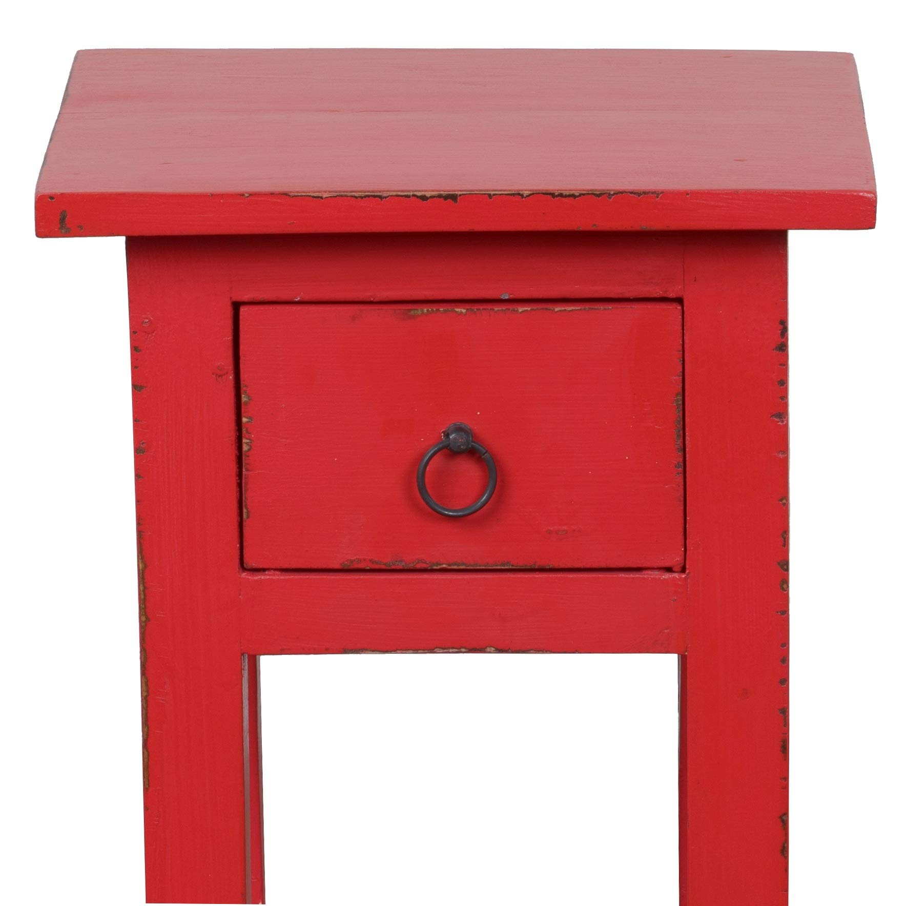 Distressed Antique Red Narrow Mahogany Side Table - 25.75