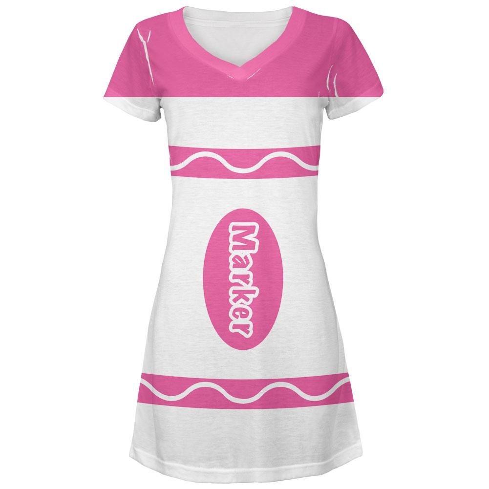 Pink All Over Juniors Cover-Up Beach Dress - Cute Marker Costume for Pool Party, Summer Vacation & Beach Outings