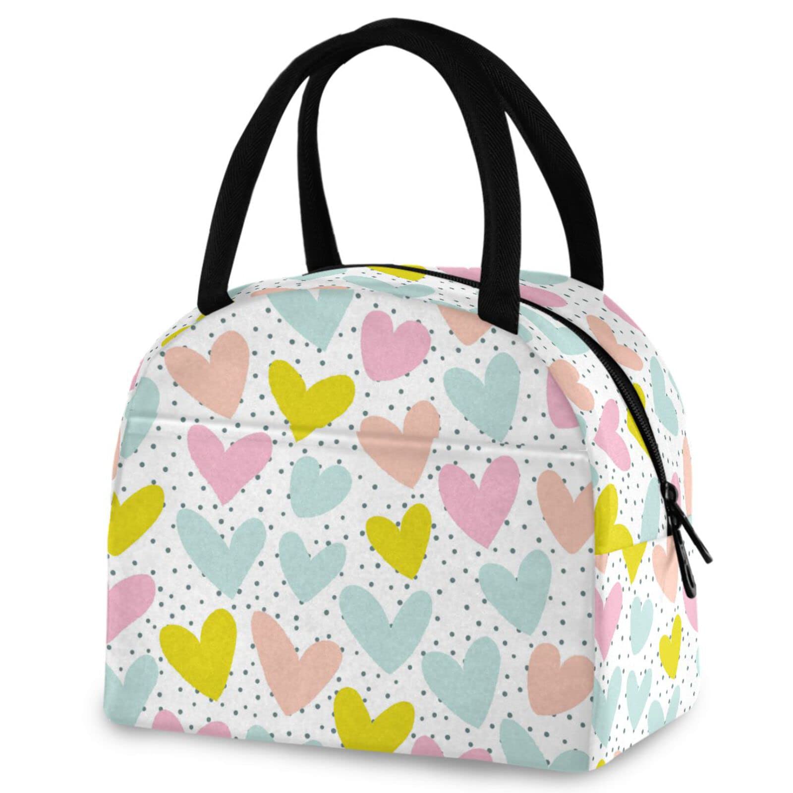 Valentine's Day & Mother's Day Insulated Lunch Bag - Colorful Hearts Dot Design, Leak-Proof Cooler Tote for Men, Women, Girls & Boys - Perfect for School, Work, Picnics & Outdoor Activities
