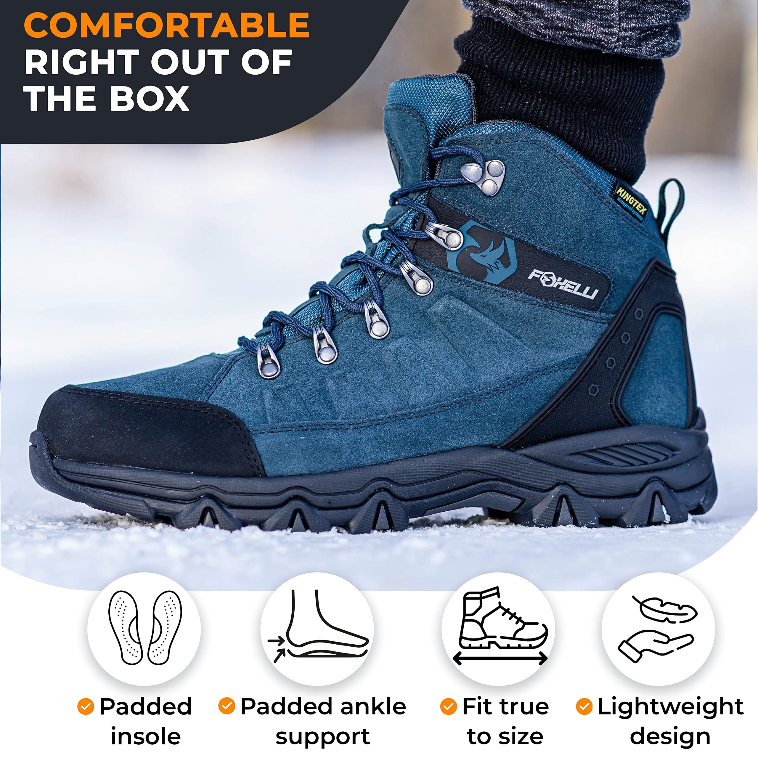 Foxelli Men’s Waterproof Hiking Boots - Lightweight Breathable Suede Leather Outdoor Shoes for Trekking & Camping | Perfect for Mountain Trails & Wet Weather Adventures