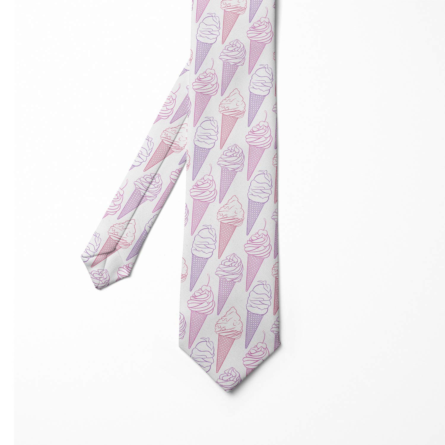 Ambesonne Dessert Necktie - Cherry Ice Cream Pattern Summer Food Frozen Fruit Design, 3.7 Inch Lavender & Pale Fuchsia Bow Tie - Perfect for Ice Cream Shops, Summer Parties & Food-Themed Events