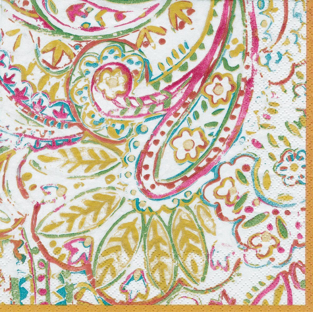 Caspari Painted Paisley Paper Cocktail Napkins - 20 Pack | Elegant Party Napkins for Weddings, Cocktail Parties & Home Entertaining