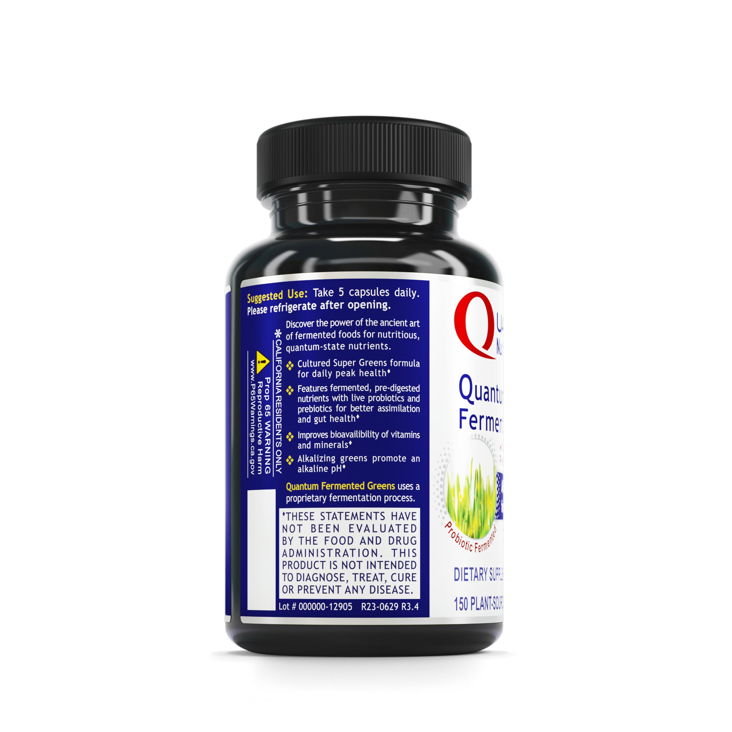 Quantum Nutrition Labs Qultured Fermented Greens Superfood Supplement - Organic Probiotic Super Greens Powder with Spinach, Chlorella & Vitamins - 150 Capsules for Daily Energy & Gut Health Support - Perfect for Smoothies, Juices & Wellness Routines