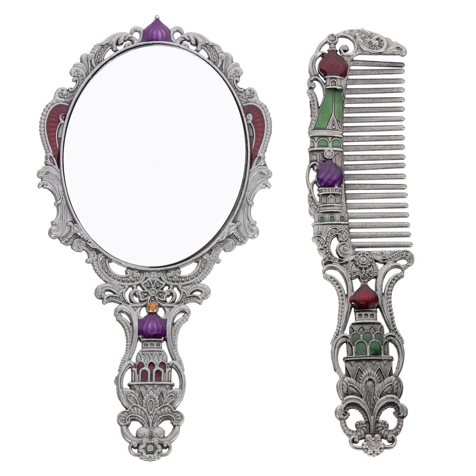 FRCOLOR Vintage Vanity Mirror Set - Antique Metal Handheld Mirror & Comb for Dressing Table, Makeup, and Home Decor - Perfect for Bridal, Princess Room, and Vintage Style Decorations