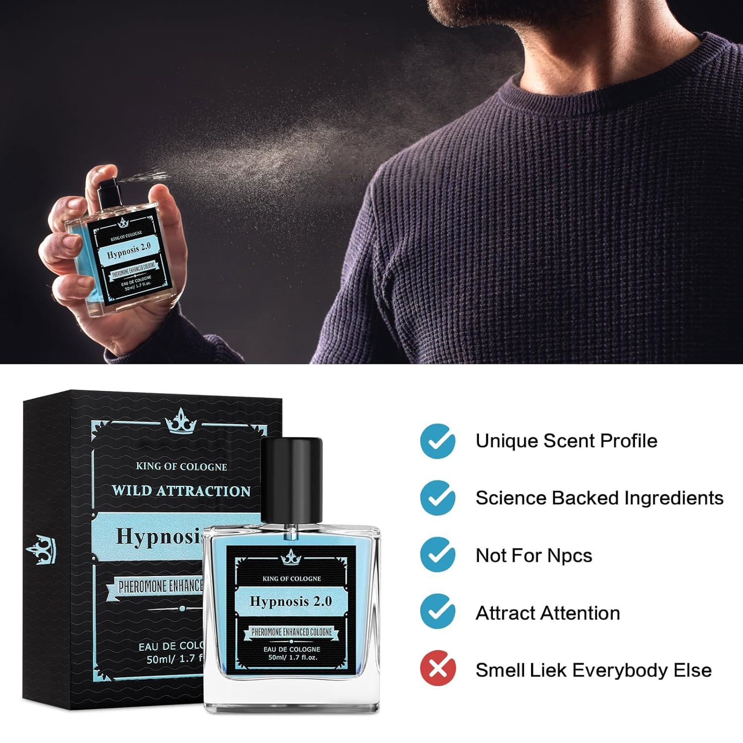 Hypnosis 2.0 Cologne for Men - Pheromone Perfume, Long Lasting Fragrance, 1.7oz Bottle - Perfect for Date Night, Work & Special Occasions