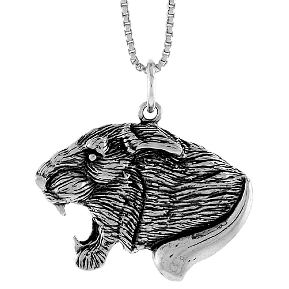 925 Sterling Silver Lion Head Pendant Necklace - 3/4 Inch Tall Mens Jewelry Gift for Birthday, Anniversary & Special Occasions