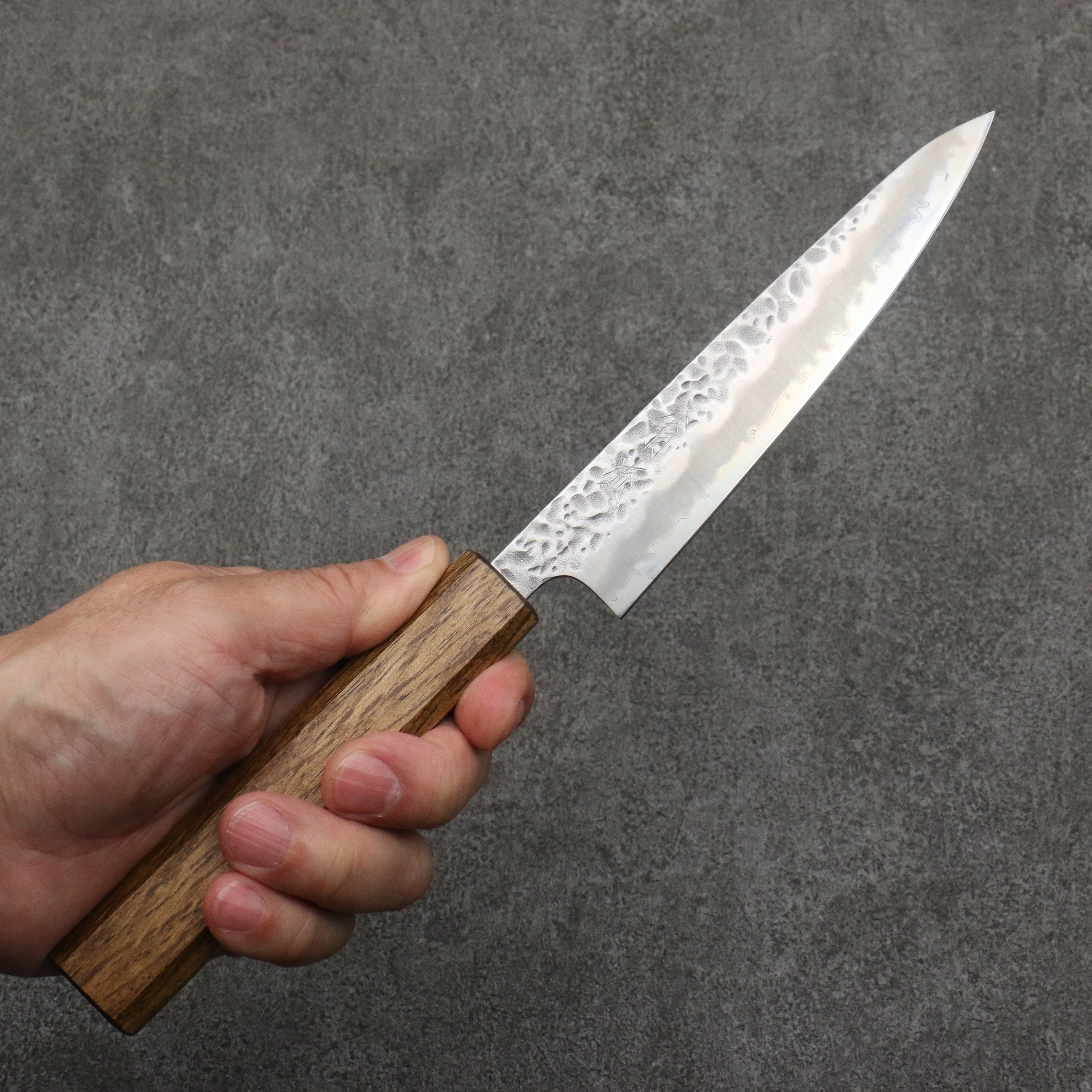 Oul White Steel No.1 Hammered Petty Utility Knife 135mm with Oak Handle - Perfect for Home Cooking, Slicing, and Precision Cutting