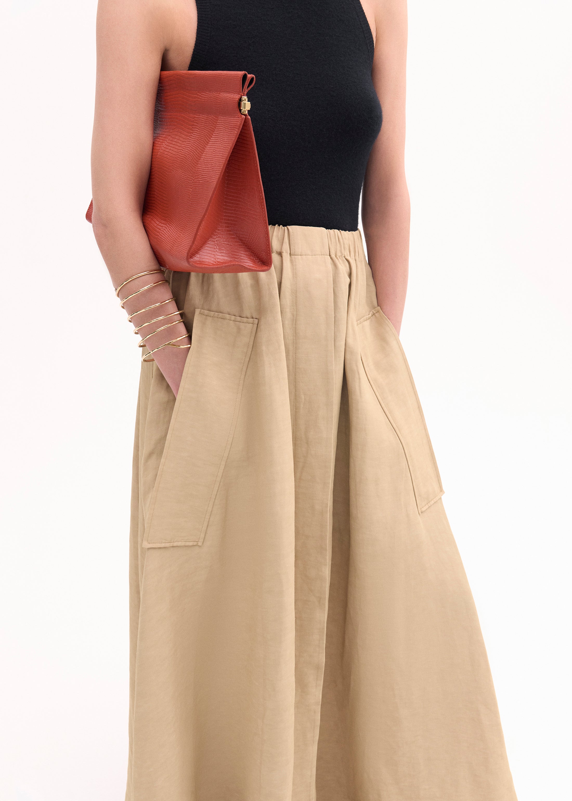 Breathable Viscose Linen Parachute Skirt in Camel - Perfect for Summer Outfits, Beach Vacations & Boho Fashion