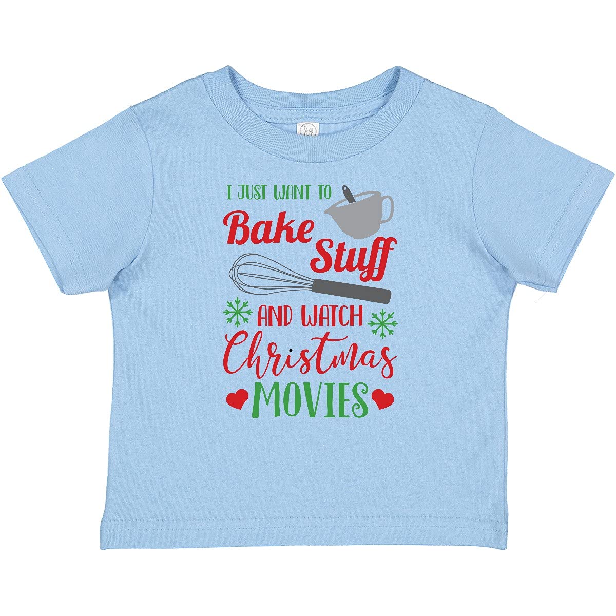 Inktastic 'I Just Want to Bake Stuff and Watch Christmas Movies' Baby T-Shirt - Cute Holiday Outfit for Infants & Toddlers - Perfect for Family Photos, Christmas Parties & Cozy Winter Days