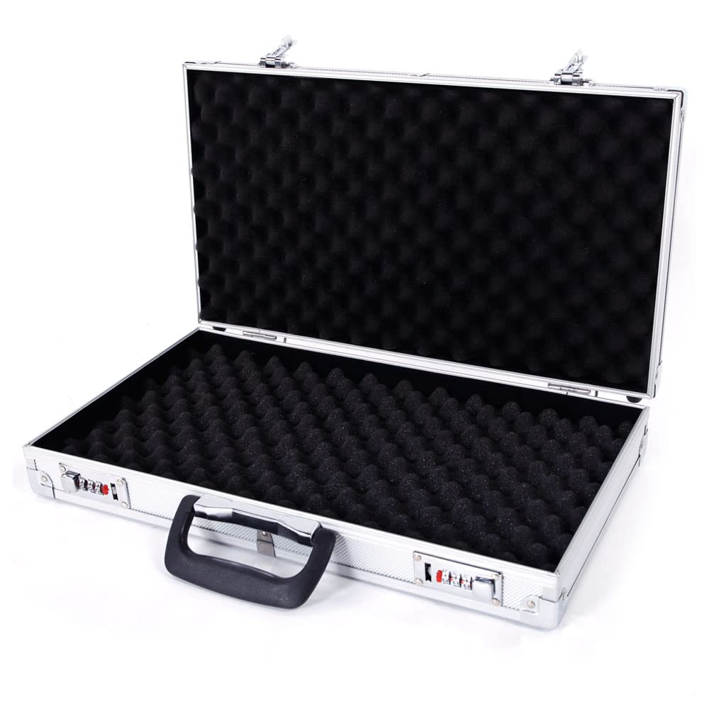 Tactical Aluminum Rifle Hard Case - Lockable Portable Shotgun Storage Box with Padded Foam & Non-Slip Handle - Secure Handgun Lock Box for Ammunition & Firearms - Durable Black Gun Case for Hunting, Range Transport & Home Security