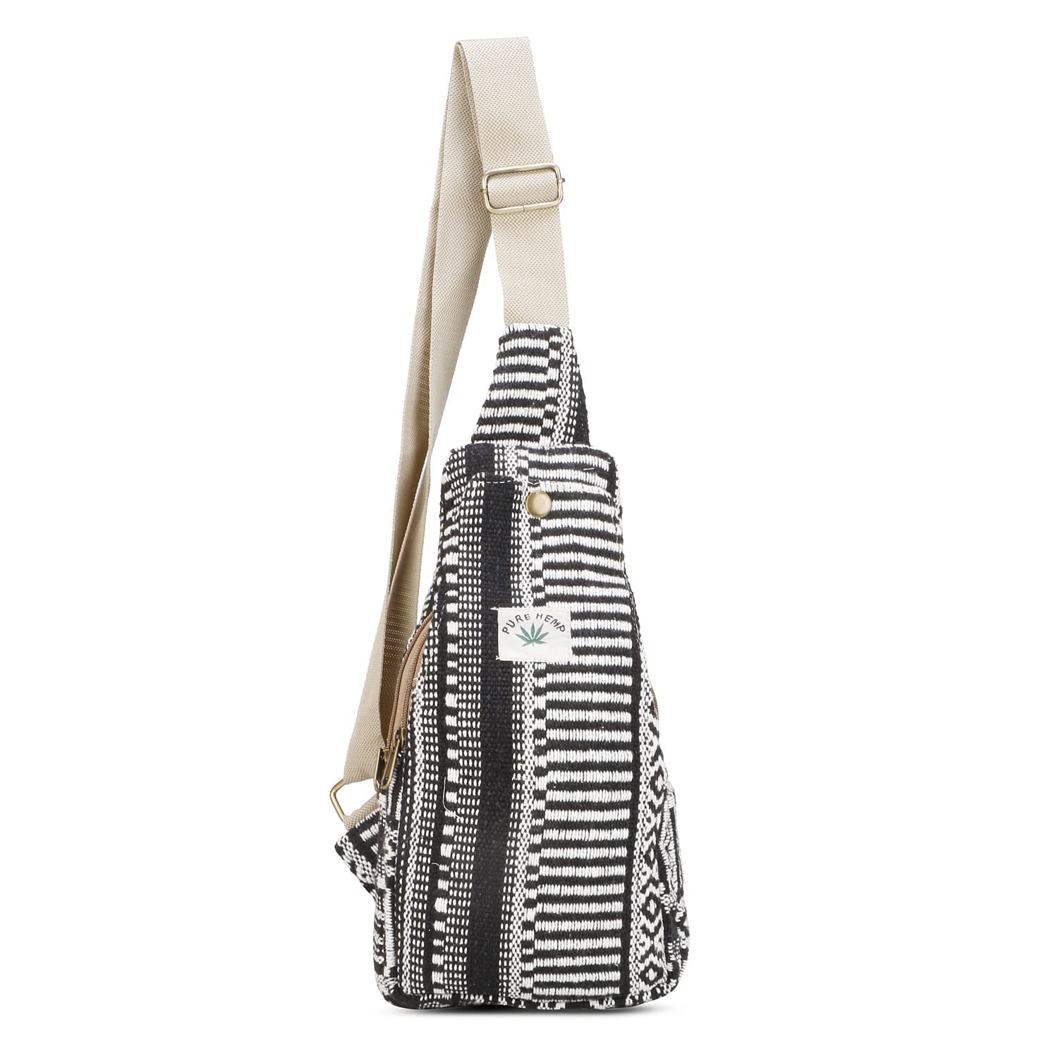 Eco-Friendly Hemp Sling Backpack - Adjustable Crossbody Shoulder Bag for Men & Women - Black & White - Perfect for Travel, Hiking & Daily Commute