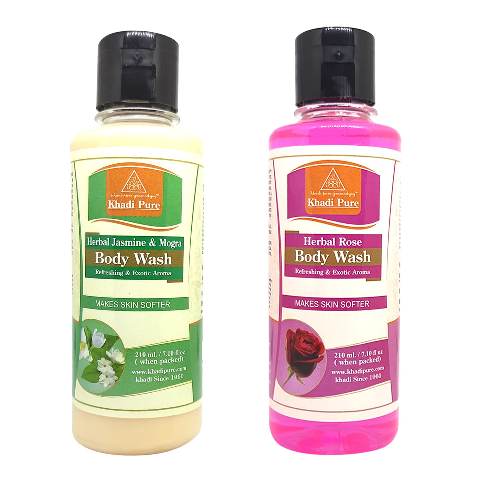 Khadi Pure Jasmine & Mogra Rose Body Wash Combo - 2 Pack (420ml Each) | Natural Ayurvedic Shower Gel for Soft Skin | Perfect for Daily Use & Spa Days